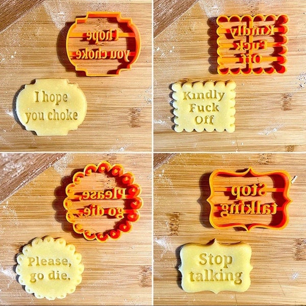 4 Pc. Rude & Mean Sayings curse words Cookie Cutter / Fondant cutter Set