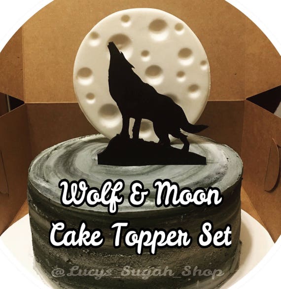 2 Pc Moon Wolf Cake Topper Etsy