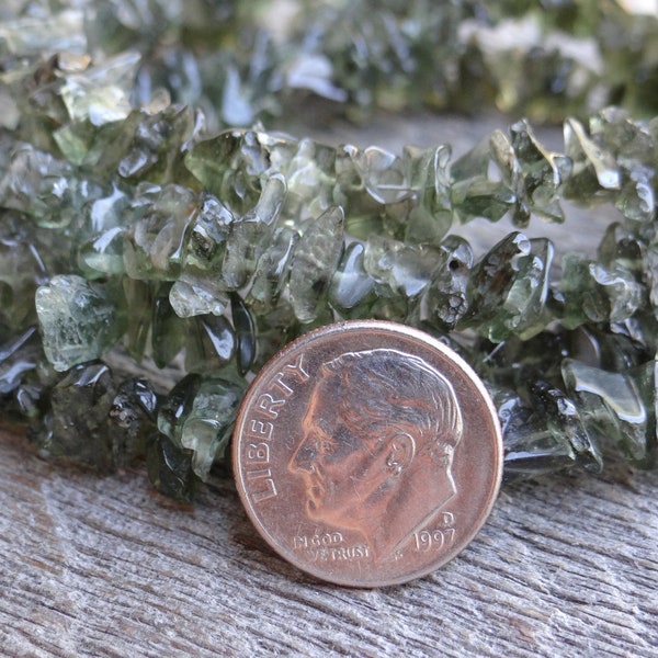 Rare Genuine Czech Tektite Moldavite | Raw Chunks & Thin Chips | ~4-8mm | Sold in Sets of 7 Pieces | Needs 28 Gauge Wire