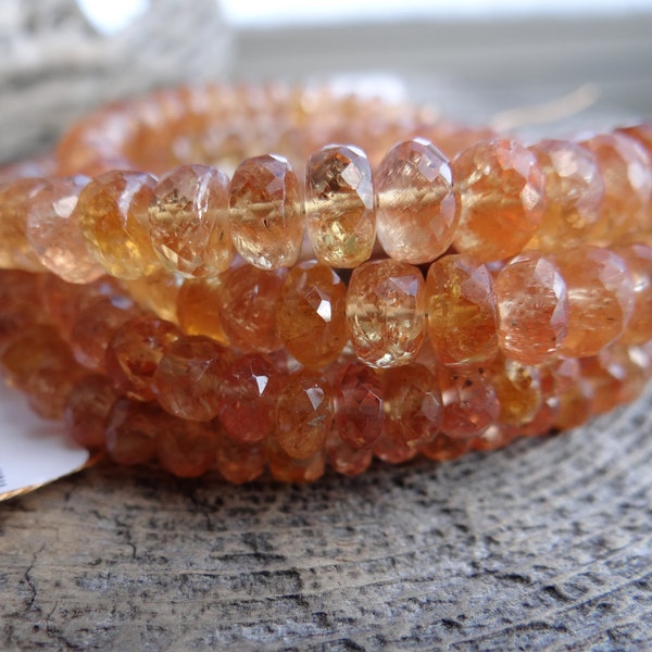 LIMITED STOCK Sparkling Untreated Orange Pink Peach Imperial Topaz | Large Faceted Rondelles | 4.5-7.5mm | Sold in Sets of 10 Beads by Size
