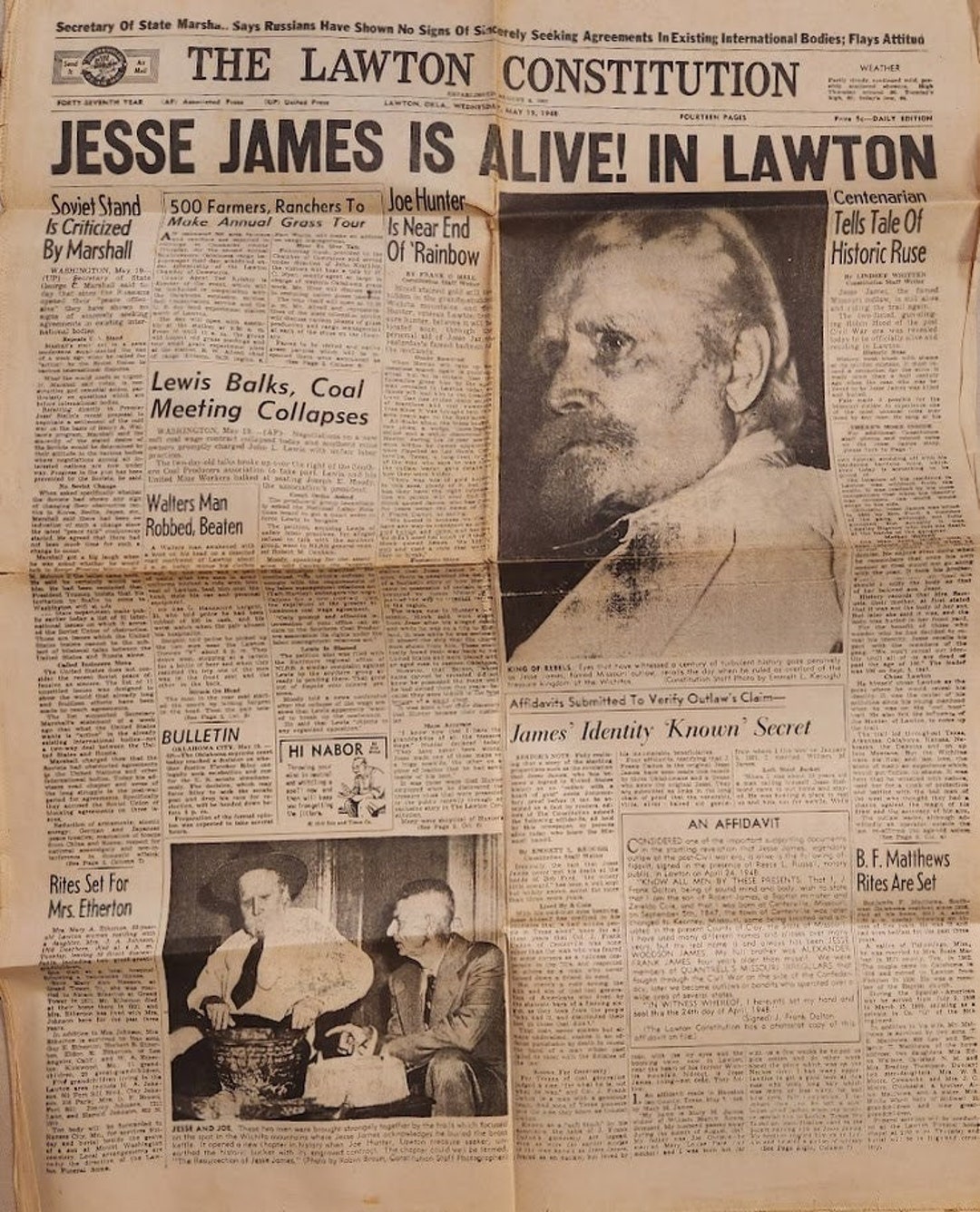 JESSE JAMES / J. Frank Dalton NEWSPAPER 1948 Lawton, Oklahoma Outlaw Etsy