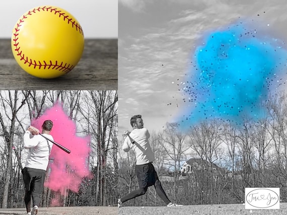 Gender Reveal Softball Powder and or Confetti Softballs in Pink or Blue Pair with Powder Cannons or Confetti Cannons! Handmade! 2x Powder!