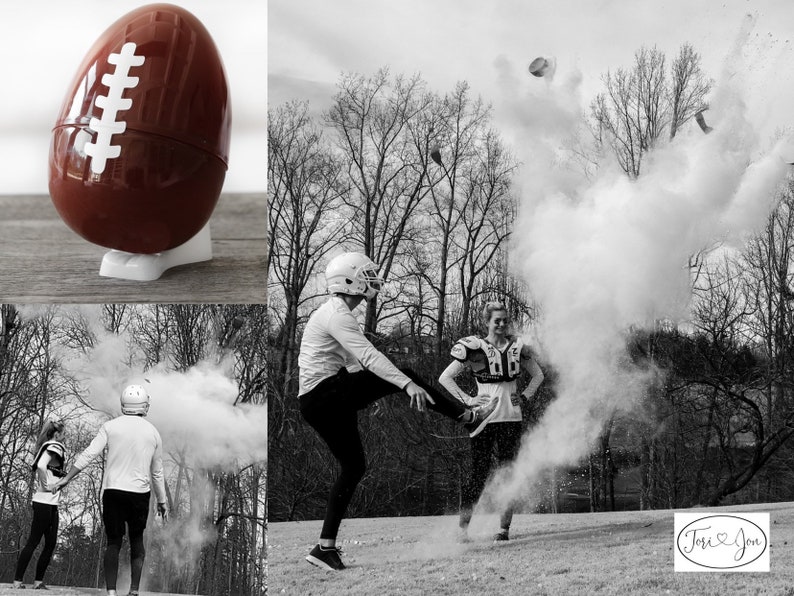 Gender Reveal Football 10 Football Gender Reveal w/ Powder & Confetti Gender Reveal Footballs in Pink, Blue, Purple, Green, Yellow, Orange image 8