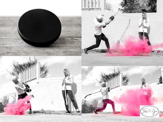 Powder Hockey Puck for Gender Reveals in Pink or Blue Hockey Pucks for the True Hockey Fan! By: Tori & Jon