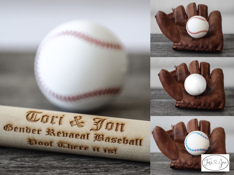 Gender Reveal Baseball Gender Reveal Baseballs in Pink or Blue Filled w/ Powder and or Confetti Pair with Our Cannons Handmade Baseball image 10