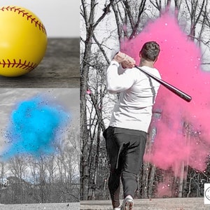 Softball Gender Reveal Softball Powder and or Confetti Softballs in Pink or Blue Pair with Powder Cannons or Confetti Cannons! Handmade!