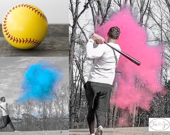 Softball Gender Reveal Softball Powder and or Confetti Softballs in Pink or Blue Pair with Powder Cannons or Confetti Cannons! Handmade!