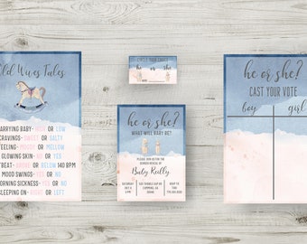 Gender Reveal Invitation Bundle, Decor, and Much More! Instantly Download Invitations, Old Wives Tales, and Voting Ballots