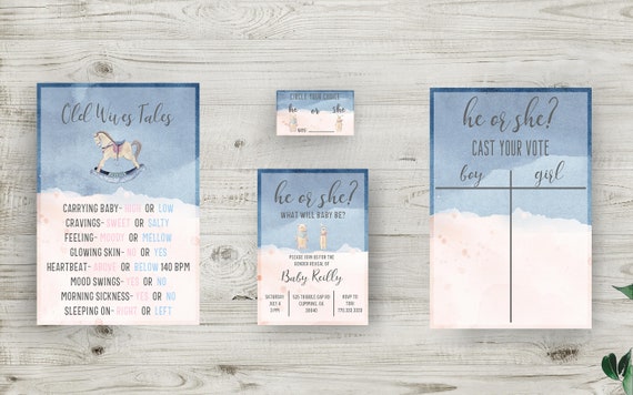 Gender Reveal Invitation Bundle, Decor, and Much More! Instantly Download Invitations, Old Wives Tales, and Voting Ballots