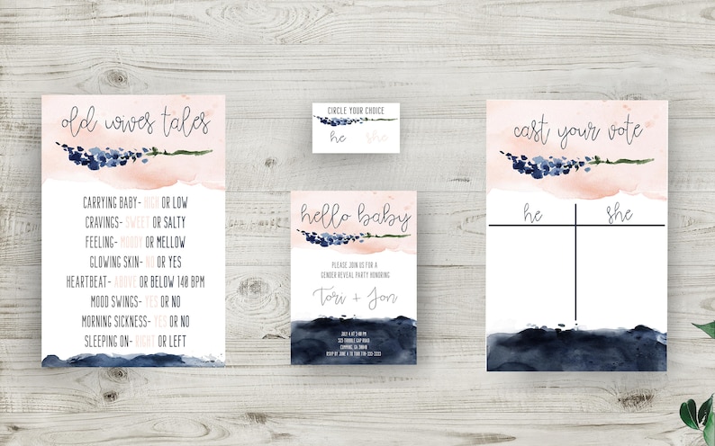 Gender Reveal Invitation Bundle, Decor, and Much More Instantly Download Invitations, Old Wives Tales, and Voting Ballots image 1