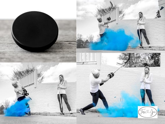 Powder Hockey Puck for Gender Reveals in Pink or Blue Hockey Pucks for the True Hockey Fan! By: Tori & Jon