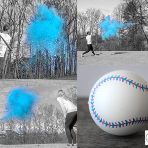 Gender Reveal Baseball Gender Reveal Baseballs in Pink or Blue Filled w/ Powder and or Confetti Pair with Our Cannons Handmade Baseball image 9