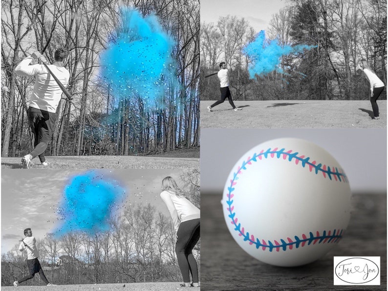 Gender Reveal Baseball Gender Reveal Baseballs in Pink or Blue Filled w/ Powder and or Confetti Pair with Our Cannons Handmade Baseball image 9