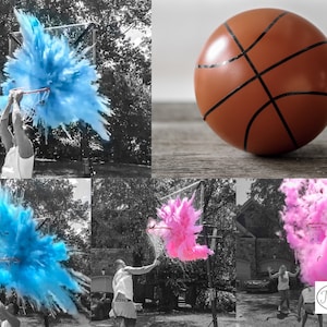Basketball Gender Reveal Ball Filled w/ Pink or Blue Powder and or Confetti! Gender Reveal Basketball Pair w/ Powder & Confetti Cannons