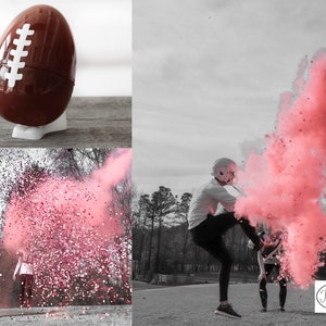 Gender Reveal Football 10 Football Gender Reveal w/ Powder & Confetti Gender Reveal Footballs in Pink, Blue, Purple, Green, Yellow, Orange image 2