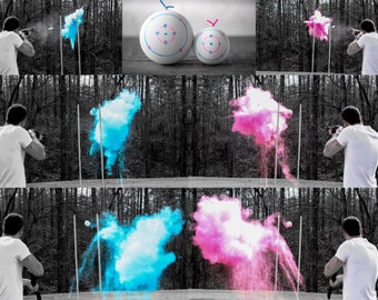 Shooting Target Gender Reveal, Skeet Shooting Targets, XL Hanging Targets in Pink, Blue, Green, Purple, Yellow, and Orange Powder Confetti