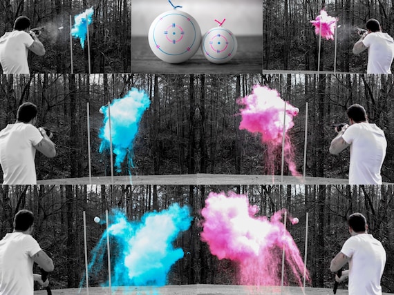 Shooting Target Gender Reveal, Skeet Shooting Targets, XL Hanging Targets in Pink, Blue, Green, Purple, Yellow, and Orange Powder Confetti