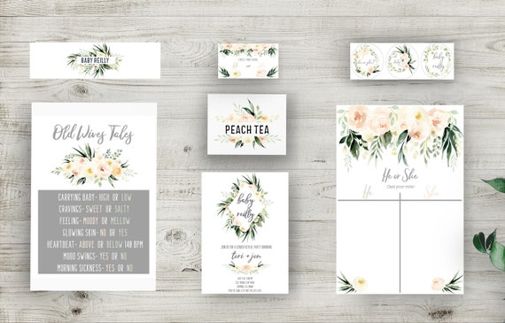 Gender Reveal Invitation Bundle, Decor, and Much More! Instantly Download Invitations, Old Wives Tales, Voting Ballot, Water Bottle Covers