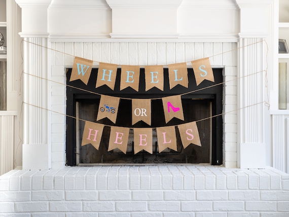 WHEELS or HEELS Motorcycle Burlap Banner! The Perfect Gender Reveal Theme! Customizable Burlap Banners! Perfect Gender Reveal Ideas!