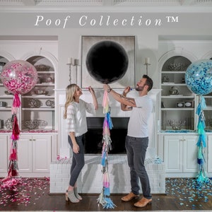 36in Black Gender Reveal Ballon gefüllt mit Designer Pink oder Blau Confetti Poof Collection ™ Posh Collection ™ Venice Collection ™