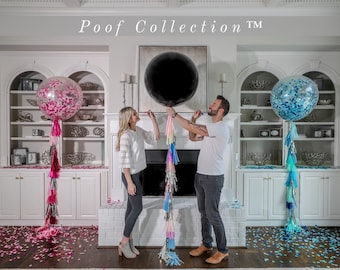 36in Black Gender Reveal Balloon filled with Designer Pink or Blue Confetti Poof Collection™ Posh Collection™ Venice Collection™