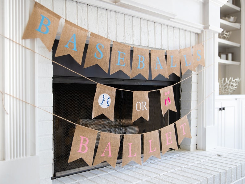 BASEBALL or BALLET Burlap Banner The Perfect Gender Reveal Theme Customizable Burlap Banners Perfect Gender Reveal Ideas image 2