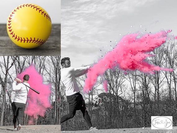 Softball Gender Reveal Softball Powder and or Confetti Softballs in Pink or Blue Pair with Powder Cannons or Confetti Cannons! Handmade!