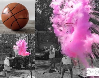 Gender Reveal Basketball Ball Filled w/ Pink or Blue Powder and or Confetti! Basketball Gender Reveal Pair w/ Powder & Confetti Cannons