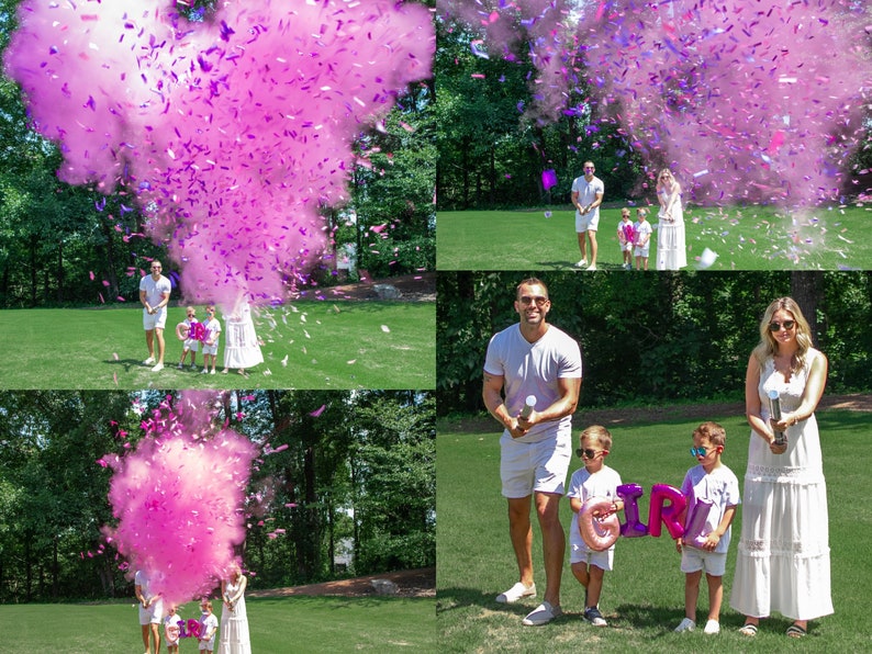 24 Smoke Powder Cannon\u2122 Confetti Cannons and PowderConfetti Cannons in Pink Blue White for Gender Reveals Powder Cannons As seen on TV!