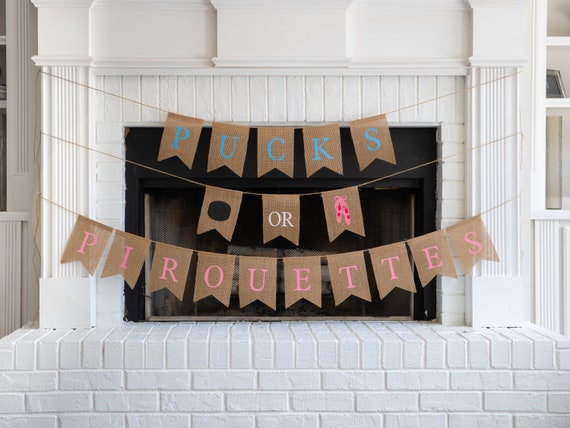 PUCKS or PIROUETTES Burlap Banner! The Perfect Gender Reveal Theme! Customizable Burlap Banners! Perfect Gender Reveal Ideas!