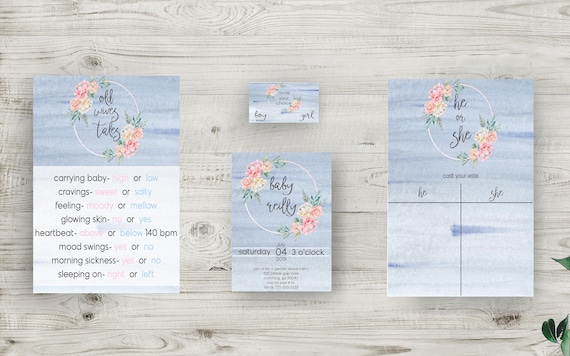Gender Reveal Invitation Bundle, Decor, and Much More! Instantly Download Invitations, Old Wives Tales, and Voting Ballots