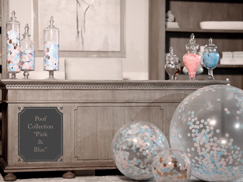 Confetti Balloons 36 24 12 for Gender Reveals from the Poof Collection\u2122 By Tori /& Jon\u2122 Designer Gender Reveal Decor Pair w Cannons