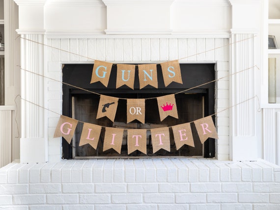 GUNS or GLITTER Burlap Banner! The Perfect Gender Reveal Theme! Customizable Burlap Banners! Perfect Gender Reveal Ideas!