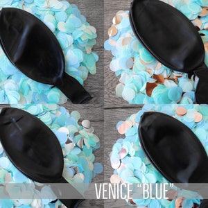 36in Black Gender Reveal Balloon filled with Designer Pink or Blue Confetti Poof Collection™ Posh Collection™ Venice Collection™ Venice Blue