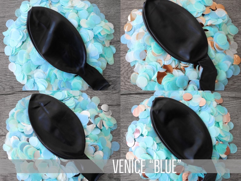 36in Black Gender Reveal Balloon filled with Designer Pink or Blue Confetti Poof Collection™ Posh Collection™ Venice Collection™ Venice Blue