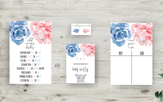 Gender Reveal Invitation Bundle, Decor, and Much More! Instantly Download Invitations, Old Wives Tales, and Voting Ballots
