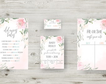 Gender Reveal Invitation Bundle, Decor, and Much More! Instantly Download Invitations, Old Wives Tales, and Voting Ballots