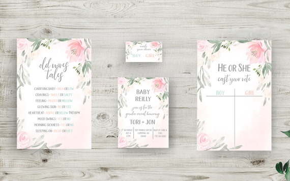 Gender Reveal Invitation Bundle, Decor, and Much More! Instantly Download Invitations, Old Wives Tales, and Voting Ballots