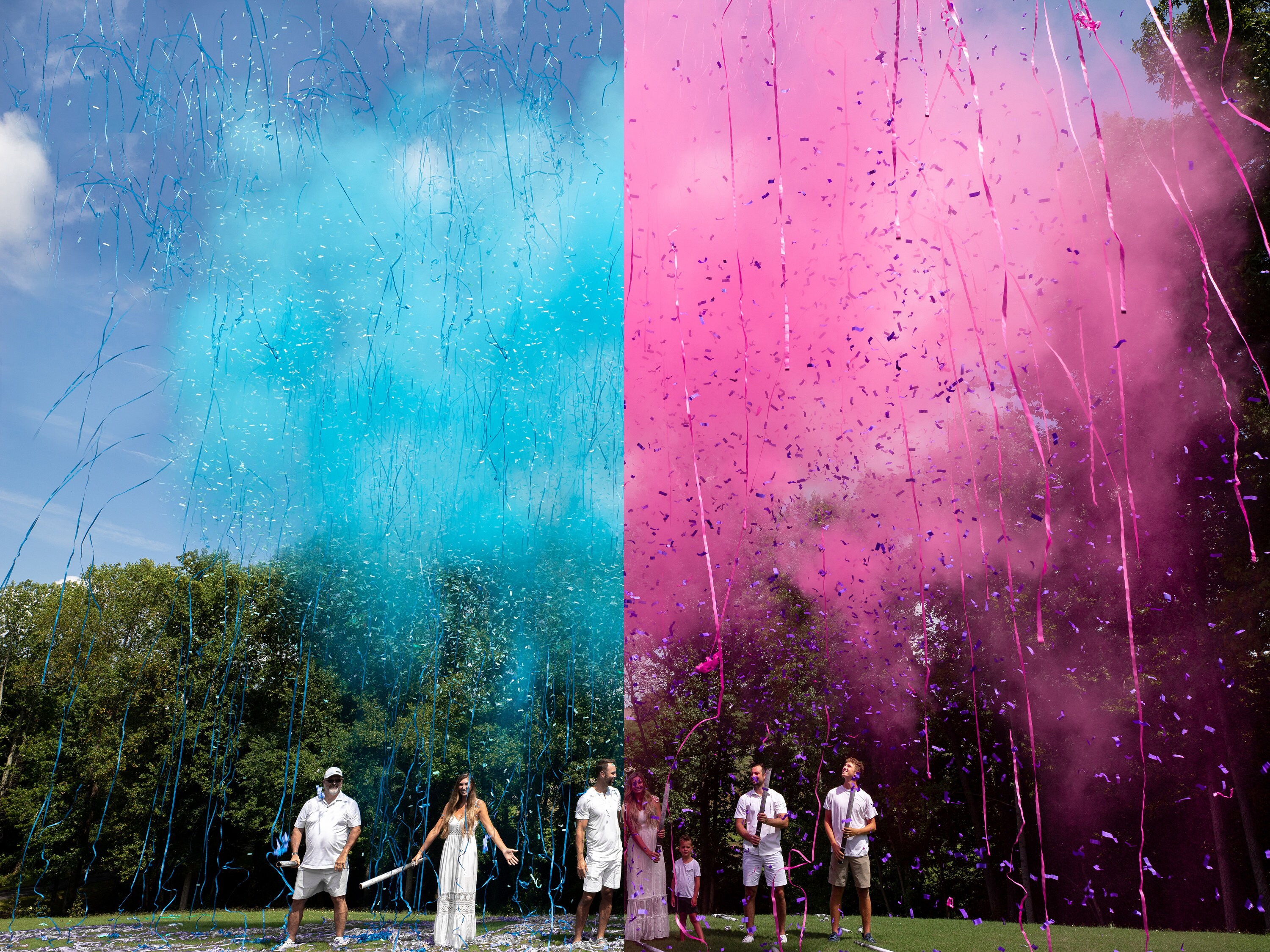 Baby Gender Reveal Cannon Smoke Powder, Confetti, and Streamers in one