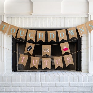 Touchdowns or Tutus Burlap Banner The Perfect Football Gender Reveal Theme Customizable Burlap Banners Perfect Gender Reveal Ideas image 1