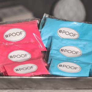Gender Reveal Powder in Pink Blue Green Red Purple Yellow Orange Poof Powder™ Powder Cannon Powders Gender Reveal Ideas