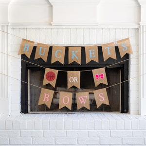 BUCKETS oder BOWS Sackleinen Banner! Das perfekte Geschlecht offenbaren Thema! Anpassbare Sackleinen Banner! Perfekte Gender Reveal Ideen!
