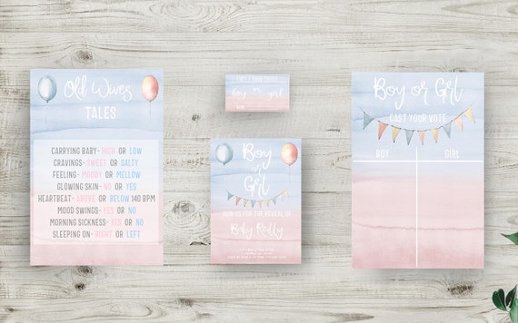 Gender Reveal Invitation Bundle, Decor, and Much More! Instantly Download Invitations, Old Wives Tales, and Voting Ballots