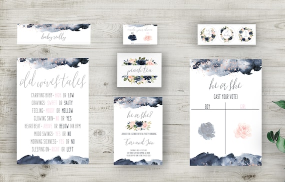 Gender Reveal Invitation Bundle, Decor, and Much More! Instantly Download Invitations, Old Wives Tales, Voting Ballot, Water Bottle Covers