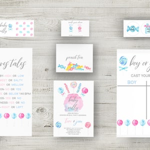 Gender Reveal Invitation Bundle, Decor, and Much More! Instantly Download Invitations, Old Wives Tales, Voting Ballot, Water Bottle Covers