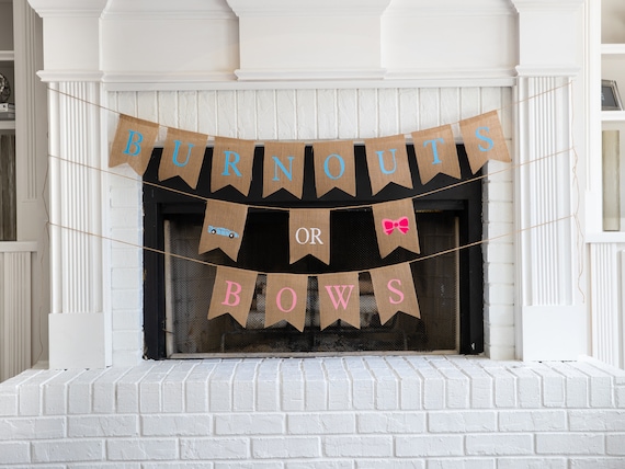 BURNOUTS or BOWS Burlap Banner! The Perfect Gender Reveal Theme! Customizable Burlap Banners! Perfect Gender Reveal Ideas!