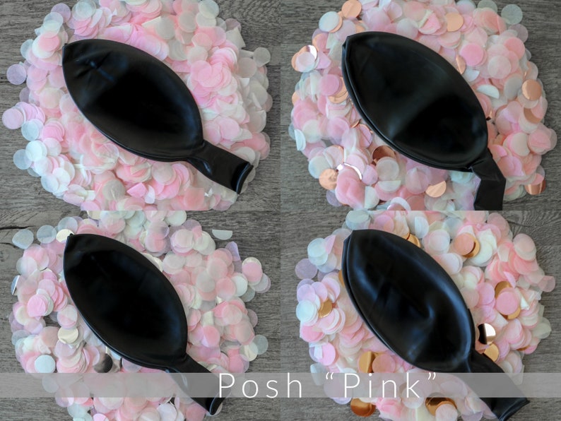 36in Black Gender Reveal Balloon filled with Designer Pink or Blue Confetti Poof Collection™ Posh Collection™ Venice Collection™ Posh Pink
