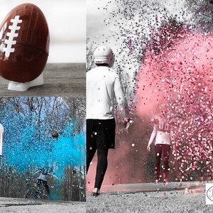 Gender Reveal Football 10 Football Gender Reveal w/ Powder & Confetti Gender Reveal Footballs in Pink, Blue, Purple, Green, Yellow, Orange image 3