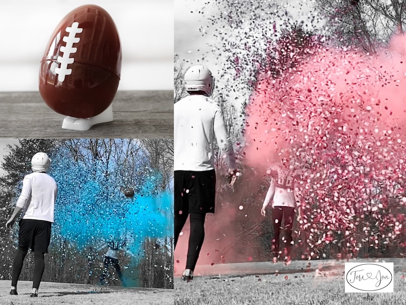 Gender Reveal Football 10 Football Gender Reveal w/ Powder & Confetti Gender Reveal Footballs in Pink, Blue, Purple, Green, Yellow, Orange image 3
