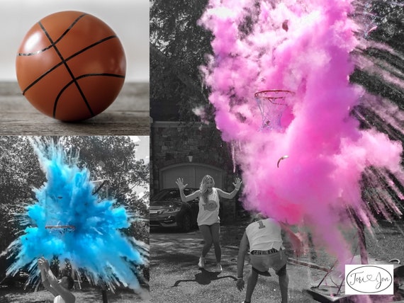 Basketball Gender Reveal Ball Filled w/ Pink or Blue Powder and or Confetti! Gender Reveal Basketball Pair w/ Powder & Confetti Cannons